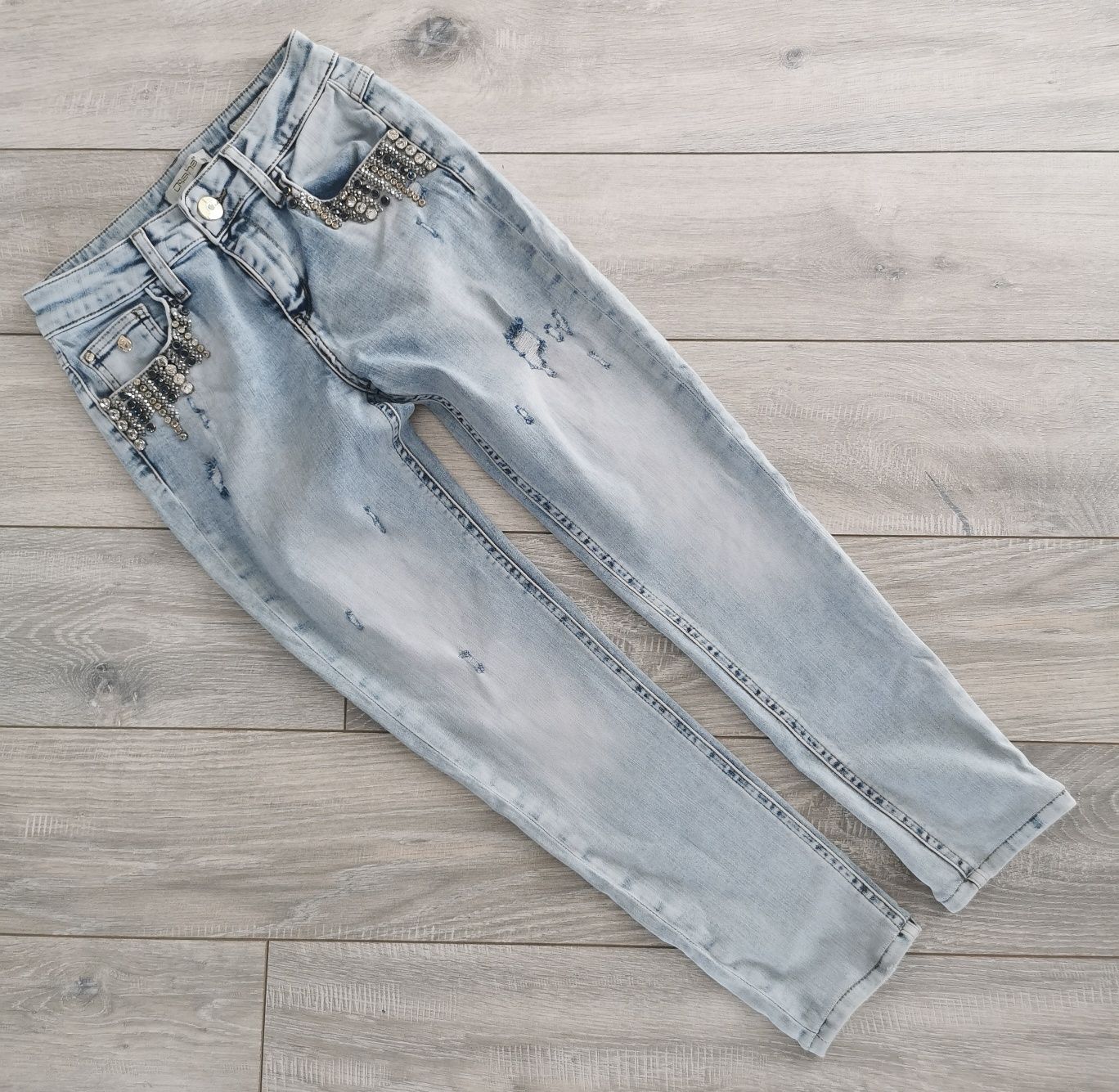 DSHE skinny xs /s spodnie jeans cyrkonie kryształki