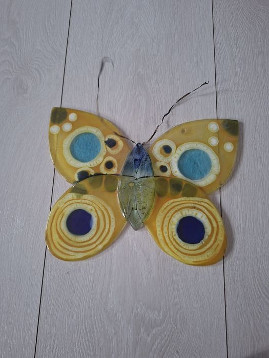Motyl szklany dekoracja ręcznie robiony.