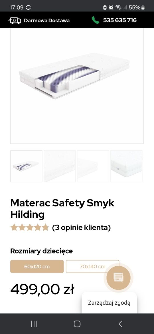 Materac do łóżeczka  60×120 Hilding Safty Smyk