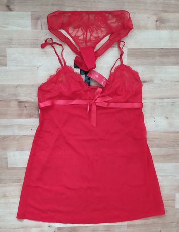Nowy komplet bielizny M / L czerwony stringi nocnej koszula 38 40