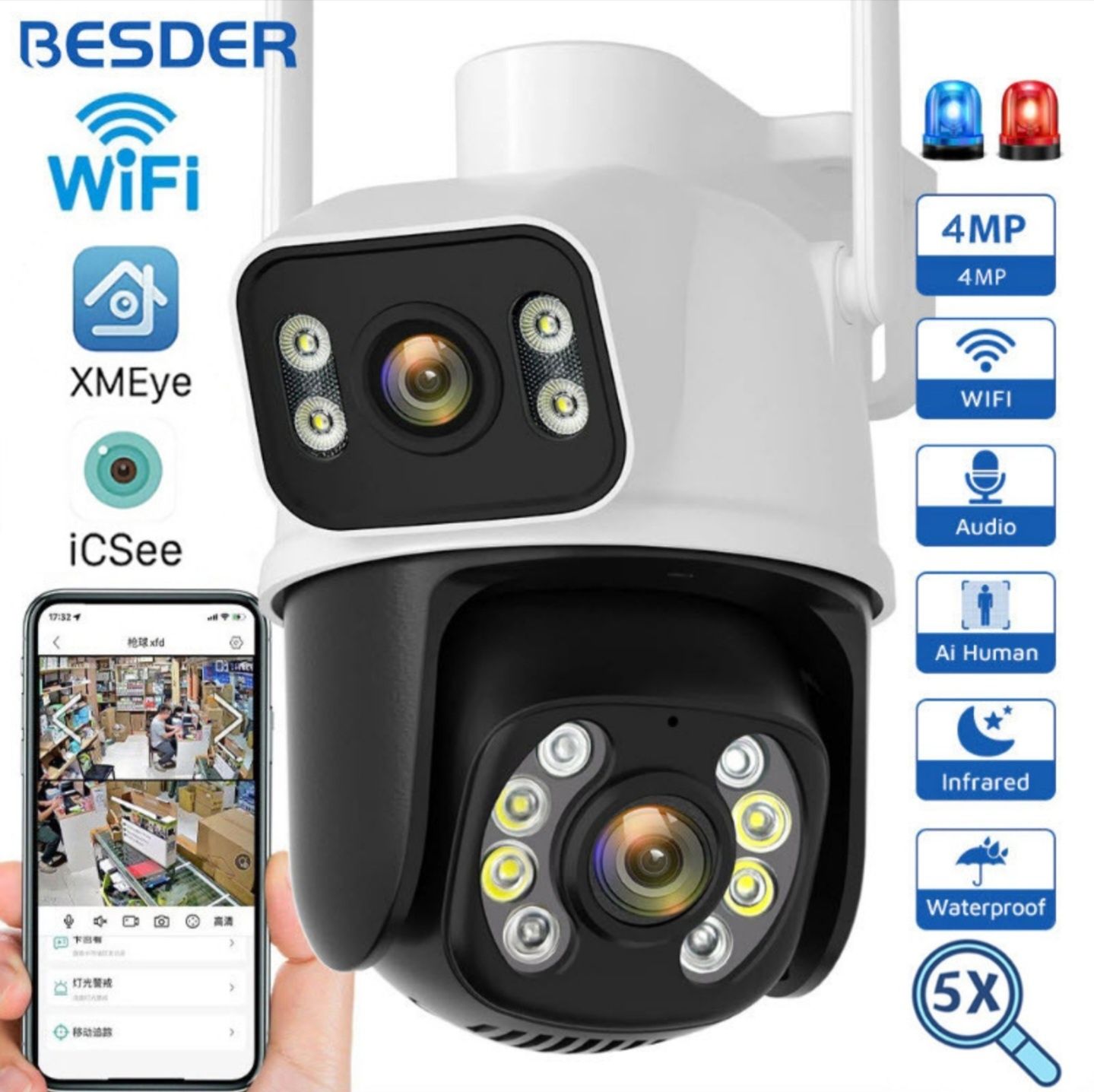 Уличная охранная поворотная WIFI камера Besder A8BO 4MP c 2 объективам
