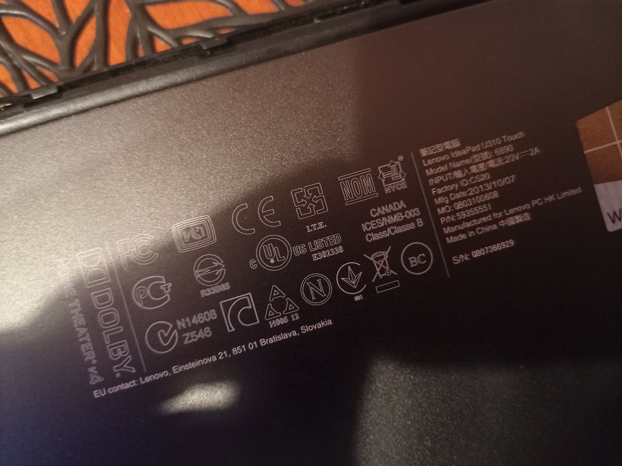 Laptop Lenovo Idea Pad U310 na części