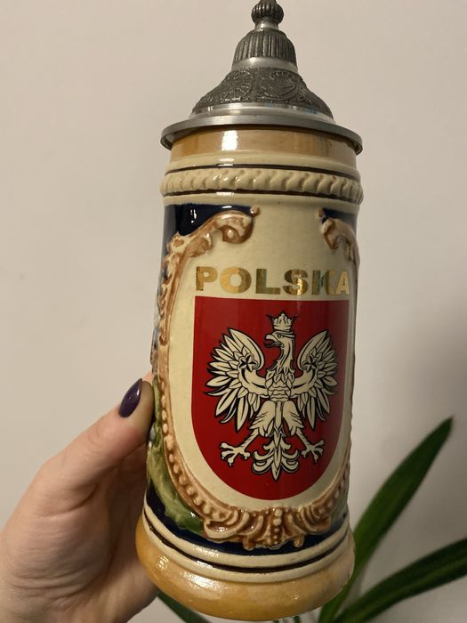 Porcelanowy kufel Katowice Mikołów recznie robiony vintage