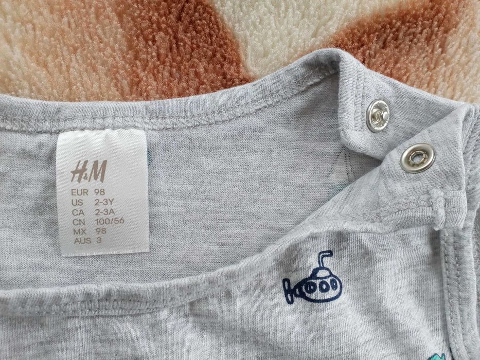 Szara wzorzysta bluzka H&M 98 krab słońce statek ryba jak nowa