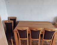 Rozkładany stół drewniany 160x90 + 6 krzeseł