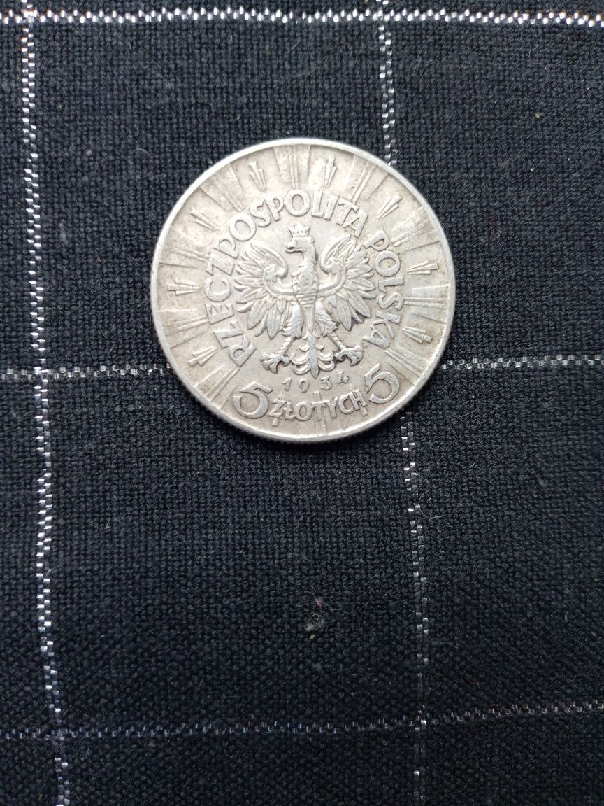 Srebrna Moneta 5 złotych z Marszałkiem Józefem Piłsudskim z 1934 roku