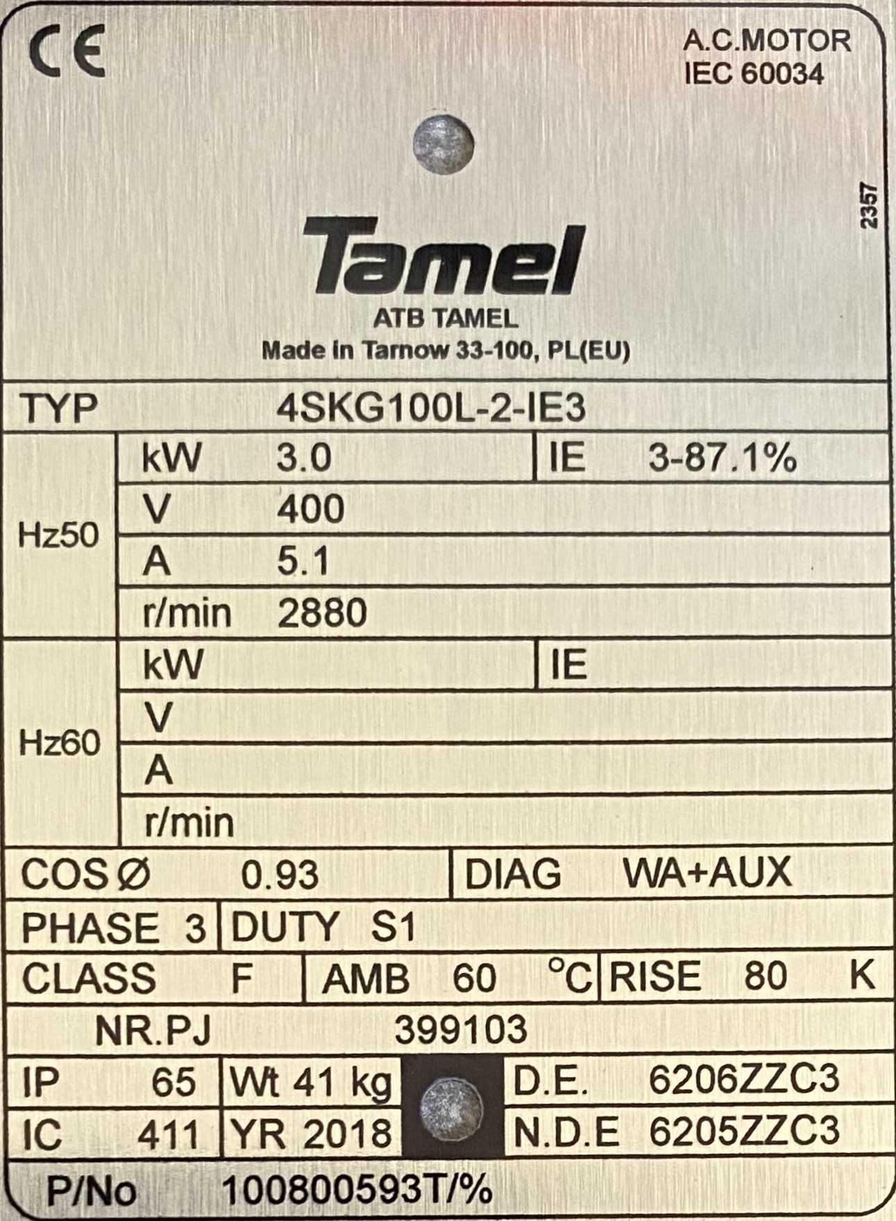 silnik elektryczny 3kW 2880obr. 3fazowy Tamel IE3