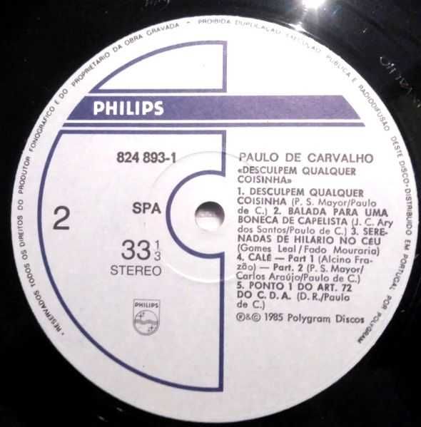 Paulo de Carvalho - Desculpes qualquer coisinha - LP 33 Rpm - 1985