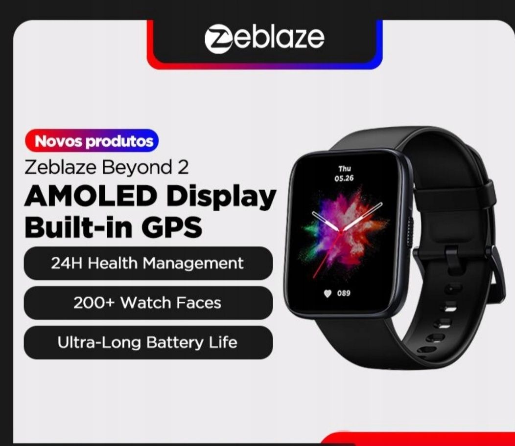 SmatWatch Ekran AMOLED. Zeblaze Beyond 2 do Apple IOS i Android, GPS