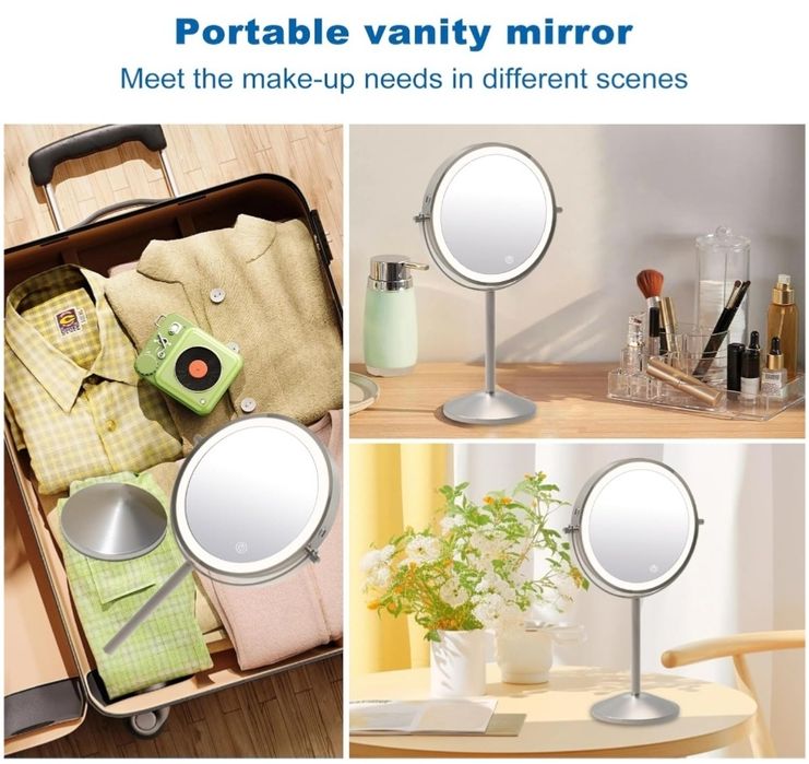 Lusterko kosmetyczne LED z powiększeniem 1x/10x, 3 barwy światła