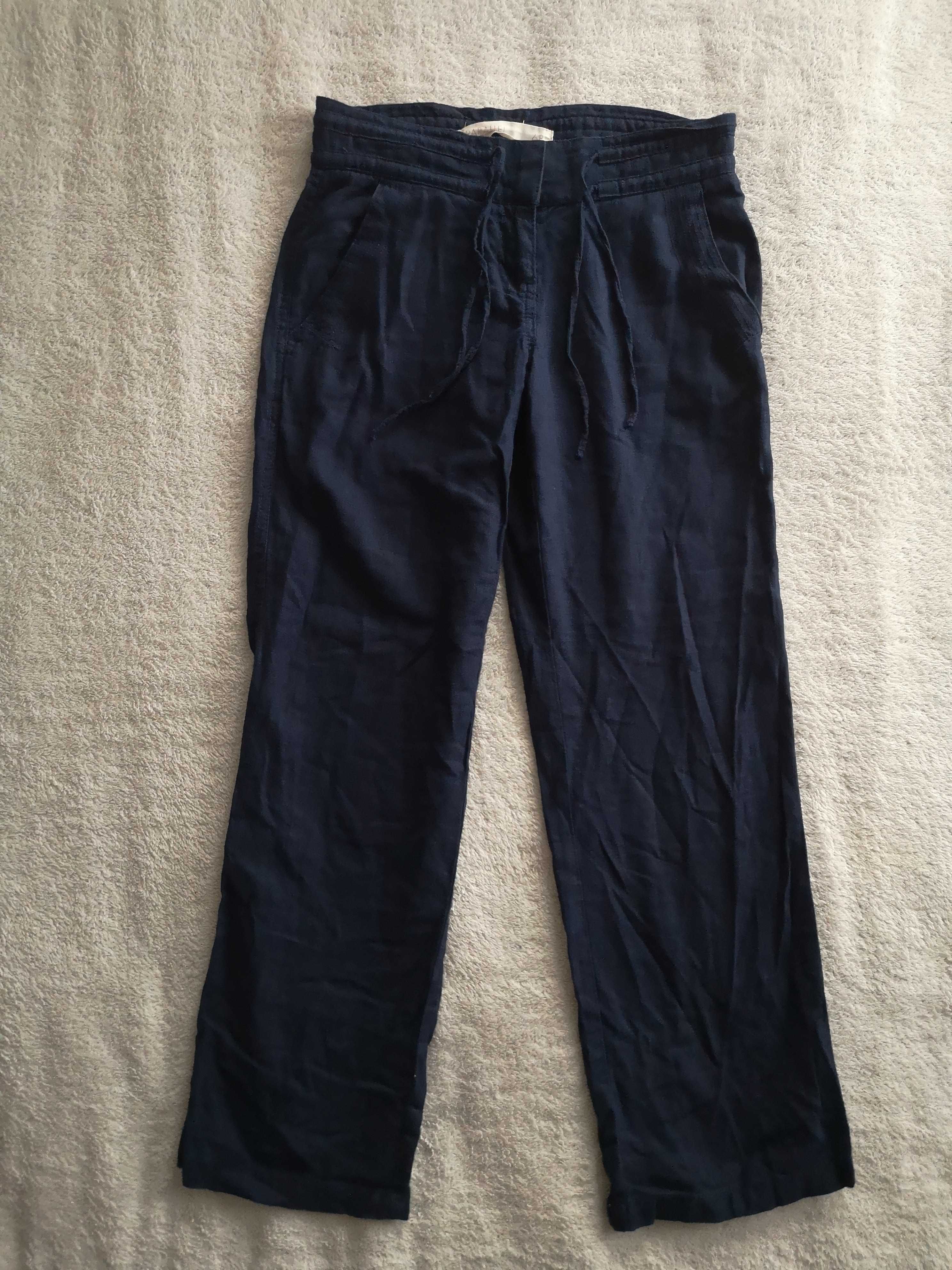 Granatowe lniane eleganckie spodnie Next Parallel Petite 34 jak nowe