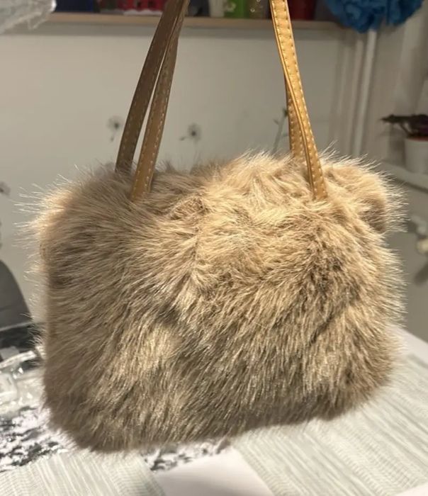 Nowa futrzana torebka listonoszka ciemny beż futerko kawa