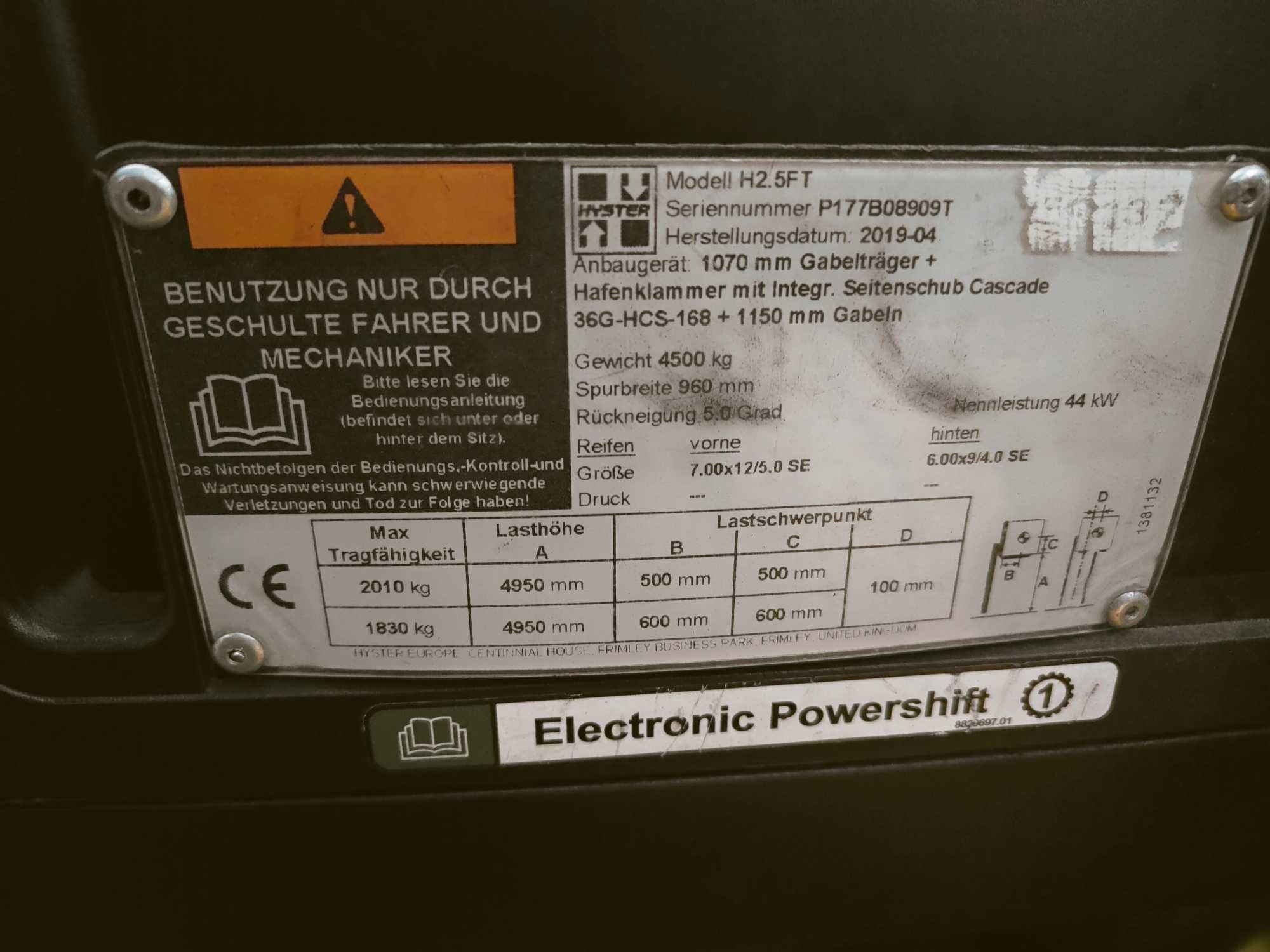 Hyster 2500kg triplex 2019r.