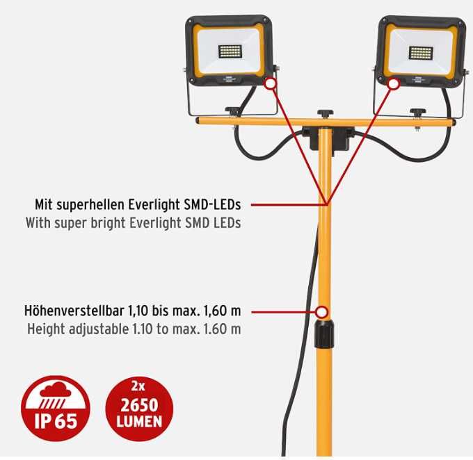 Brennenstuhl JARO 6050T LED будівельний прожектор штатив, 2x30Вт, IP65