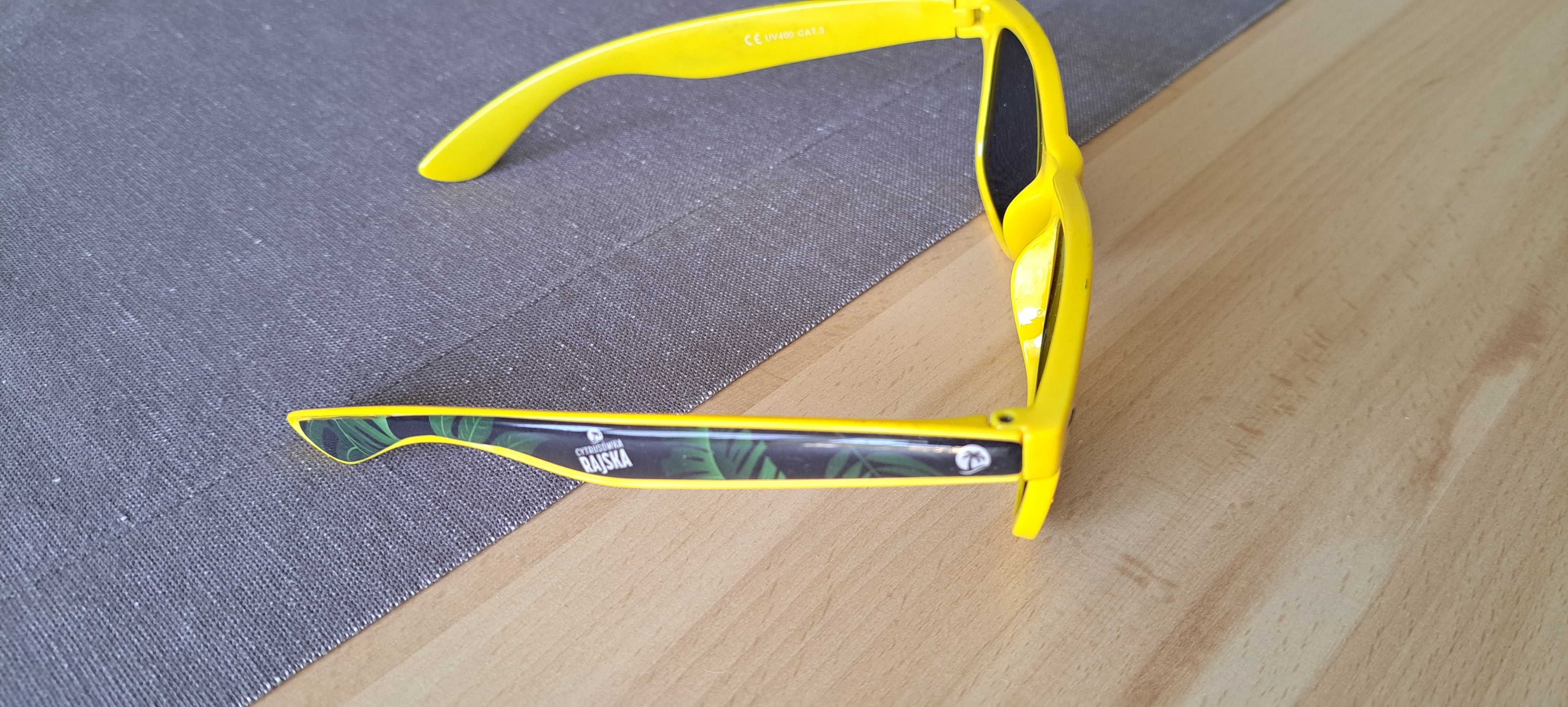 Okulary przeciwsłoneczne, żółte oprawki, UV 400, gadżet Nowe