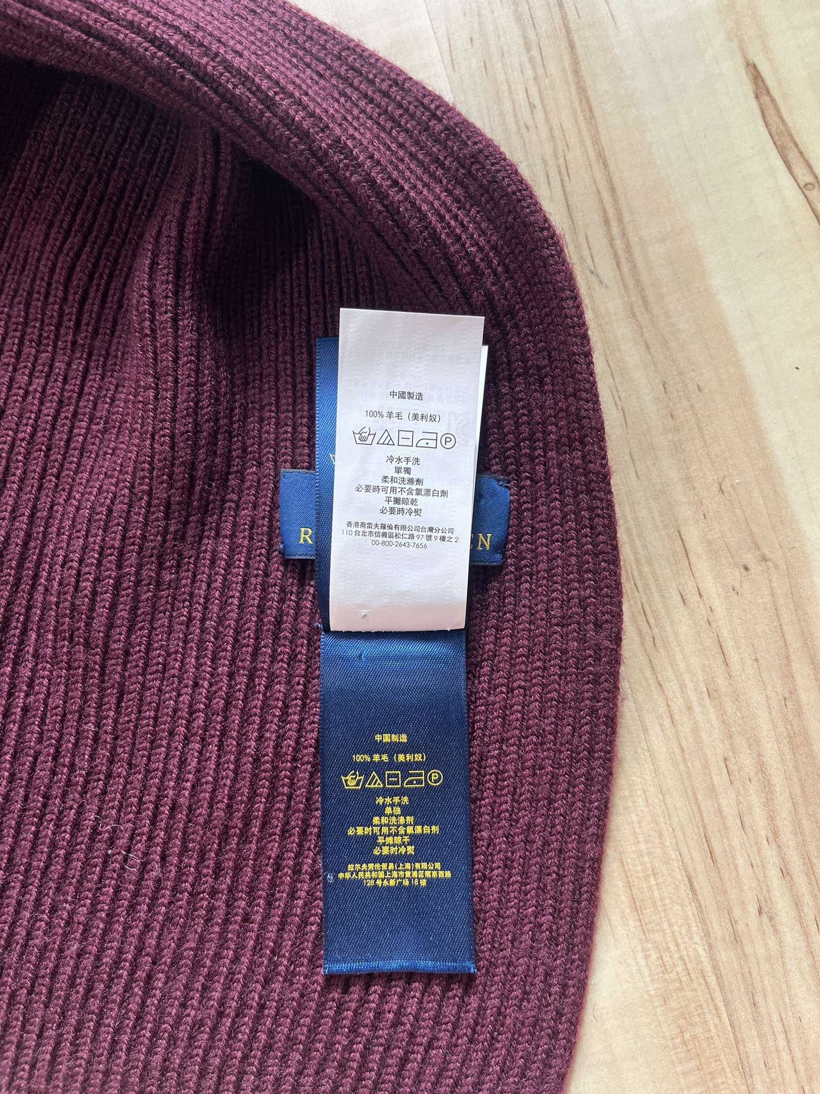 Bordowy Szalik Wełniany Ralph Lauren z Granatowym Logo