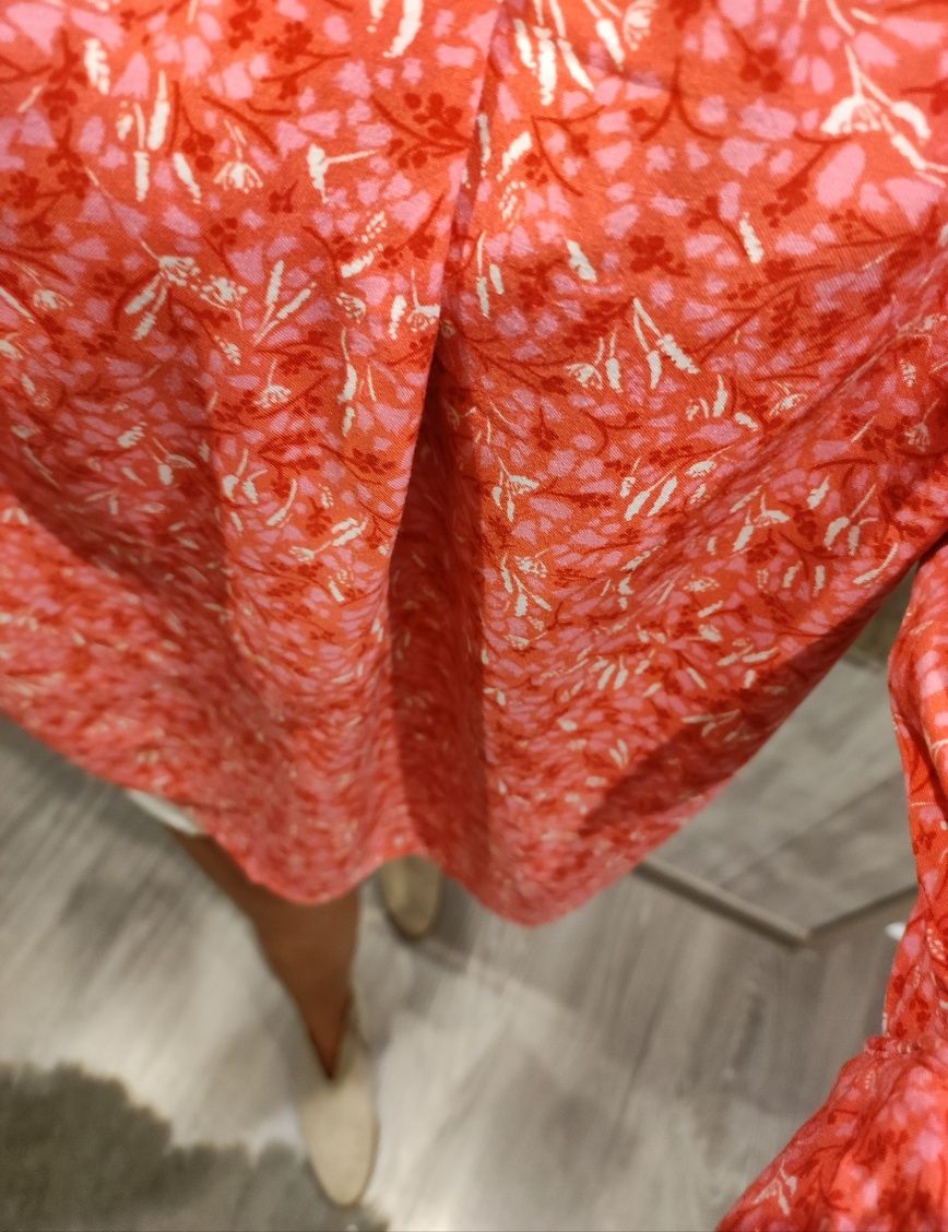 Bluzka damska czerwono różowe kwiatki viscoza XL