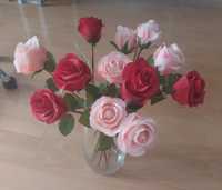 Sztuczne róże czerwone i różowe 12 szt