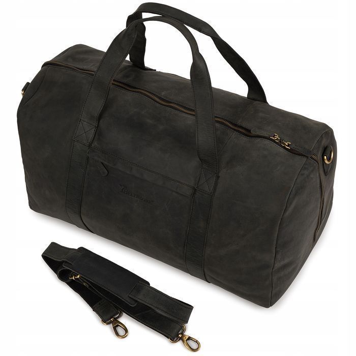 Torba podróżna skórzana weekendowa ekskluzywna skóra nubuk czarna