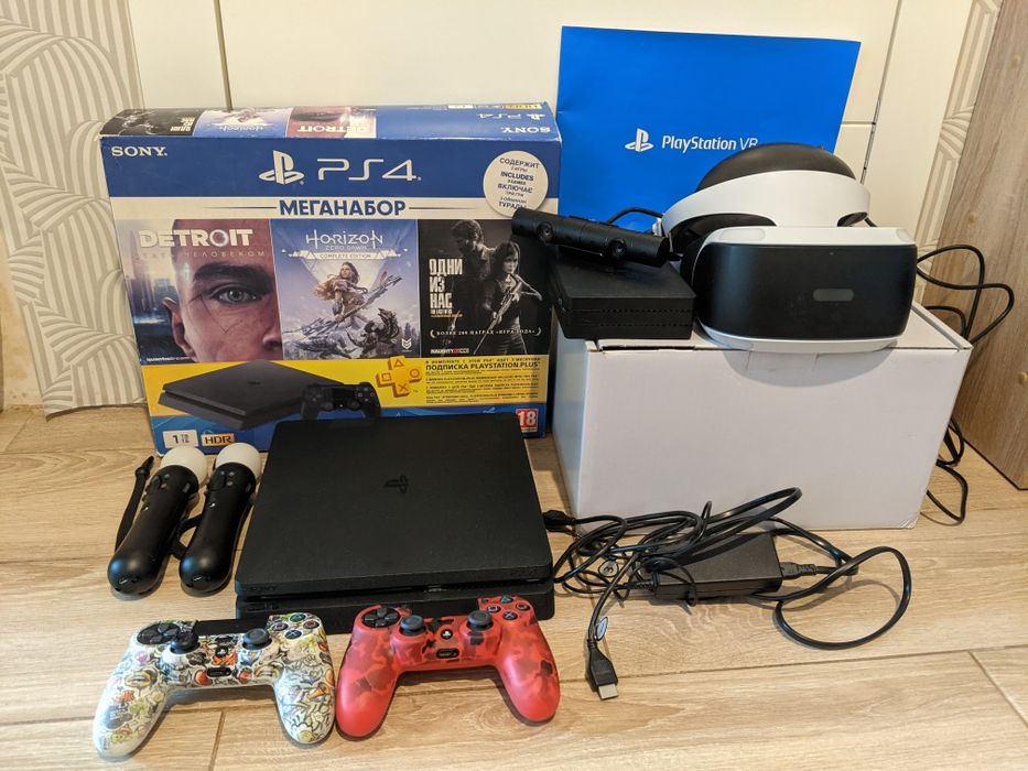 PlayStation 4 Slim 1TB + PS VR — Полный комплект!