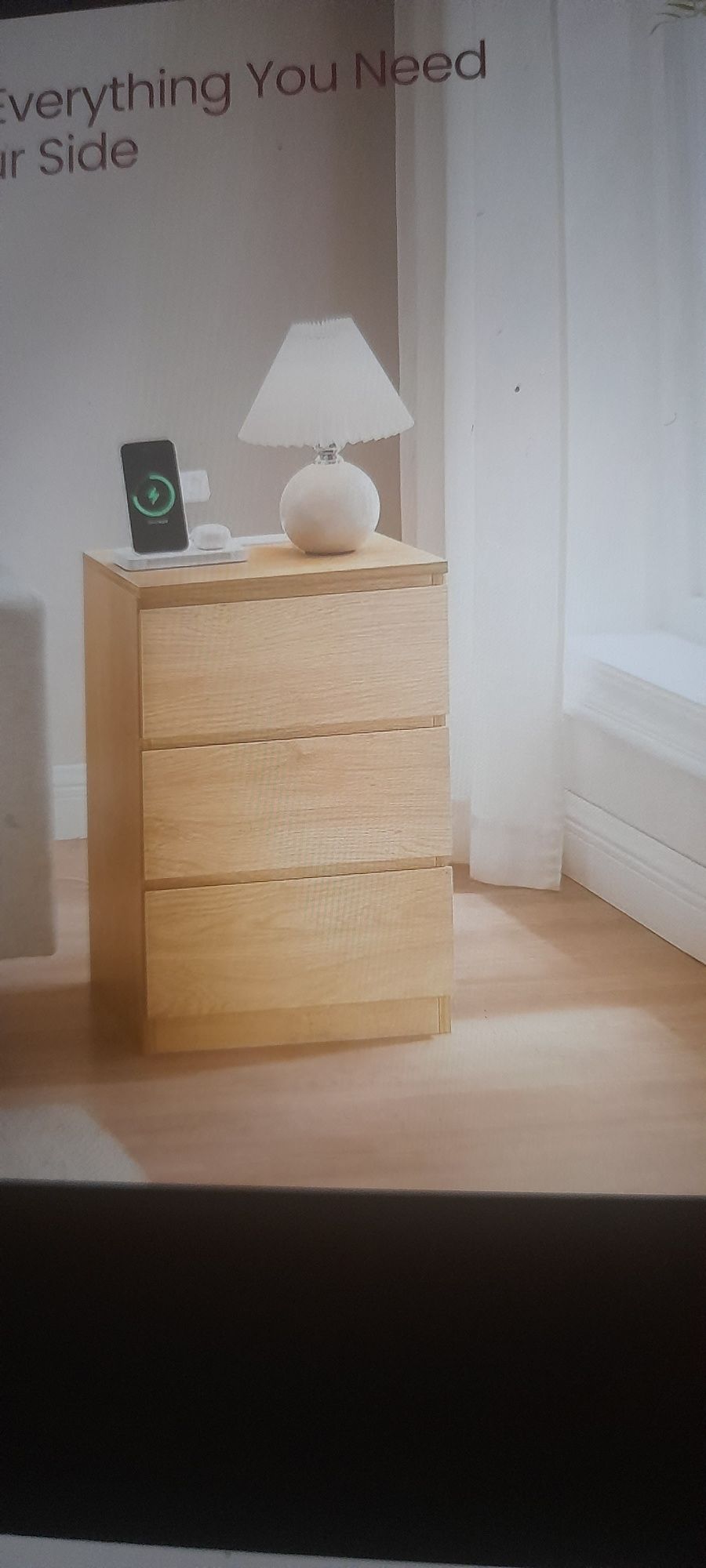 Vasagle Stolik nocny ze stacją ładującą