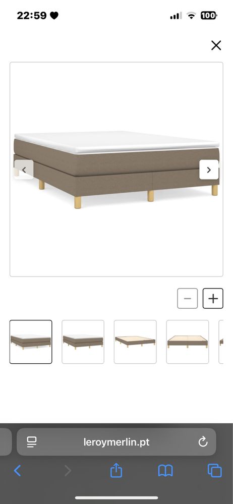 Cama com tecido castanho-acizentado
