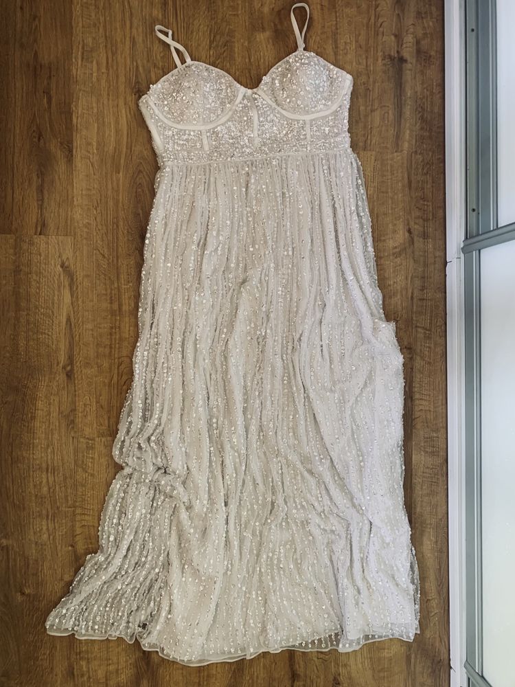 Suknia ślubna cekinowa ramiączka zdobiona