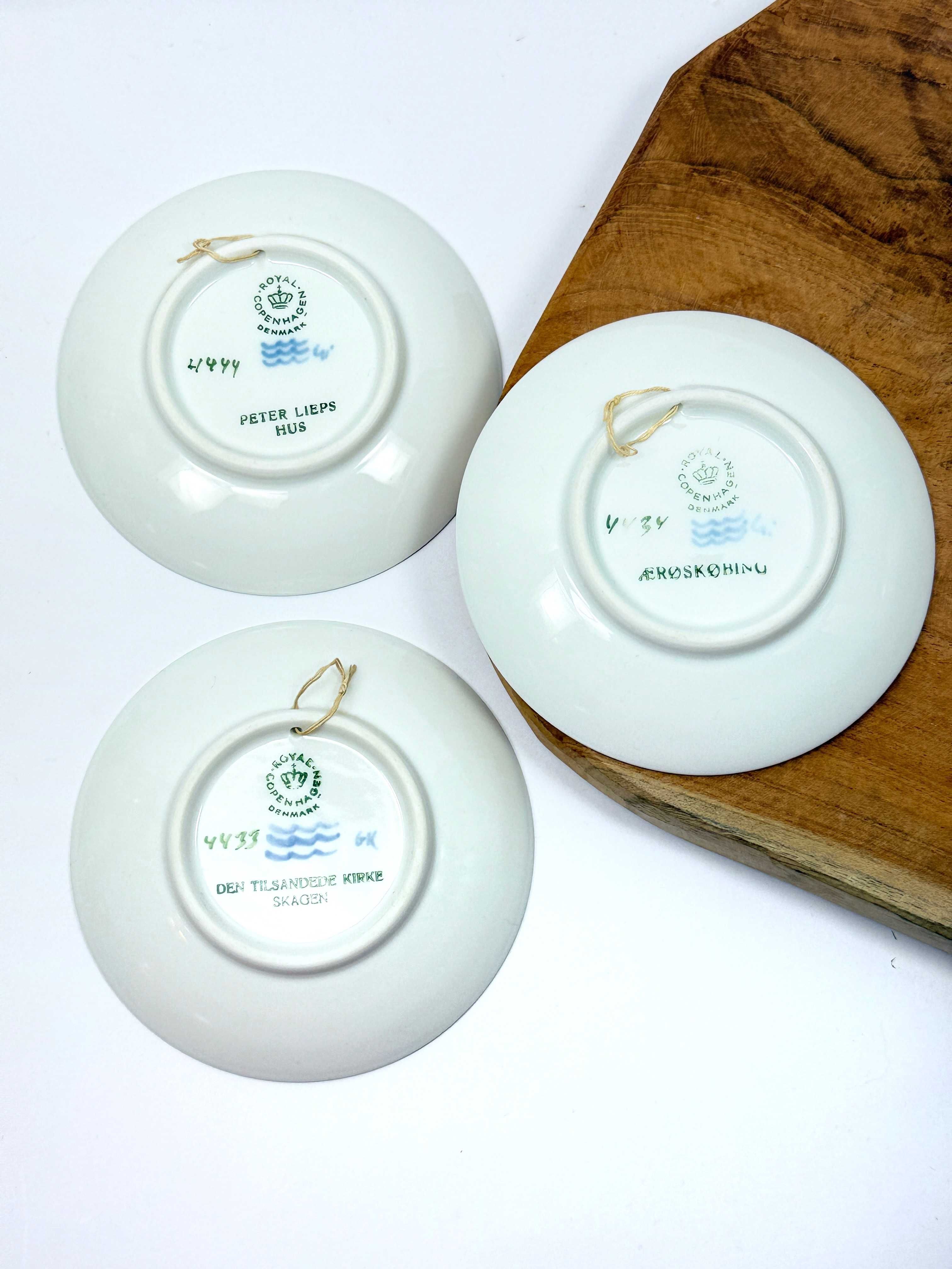Royal Copenhagen zestaw 3 porcelanowych talerzyków ściennych