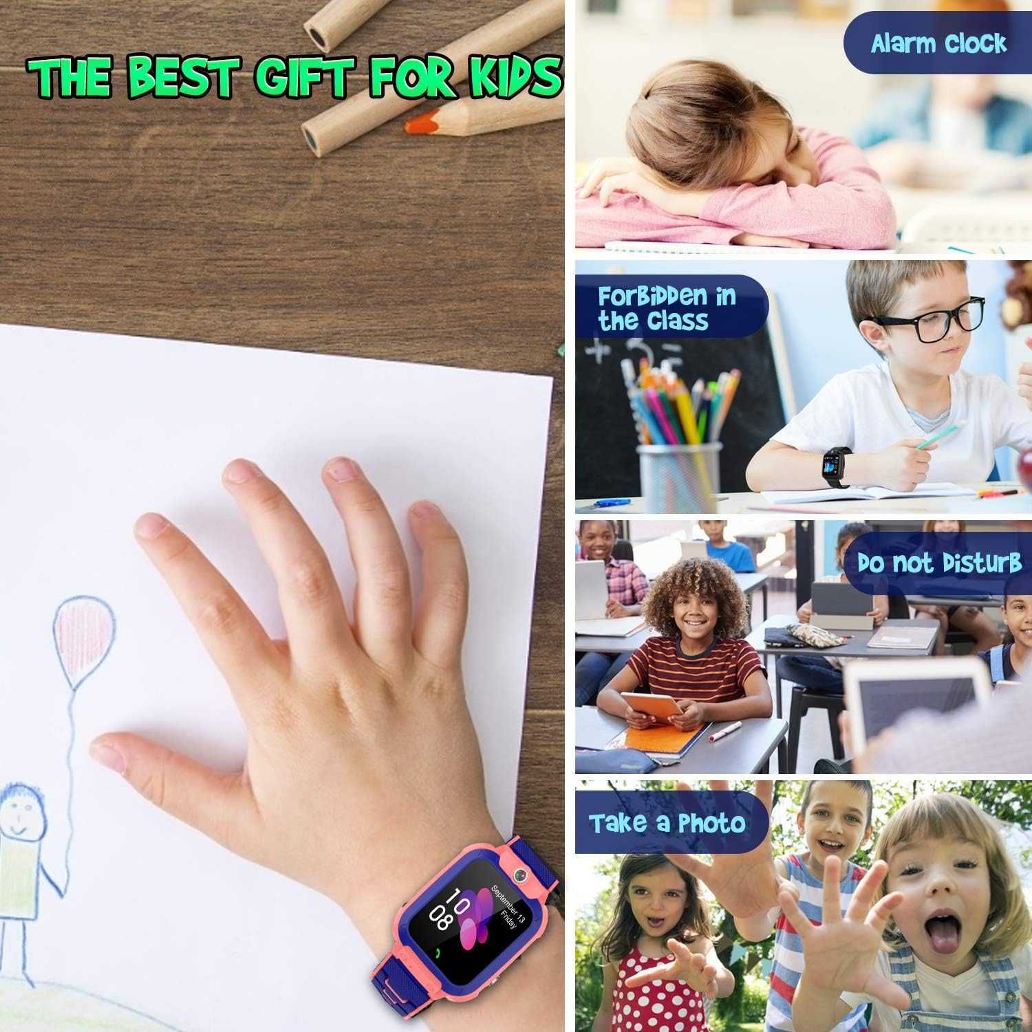 PTHTECHUS GPS smartwatch zegarek dla dzieci, 1,44" LED Touch różowy