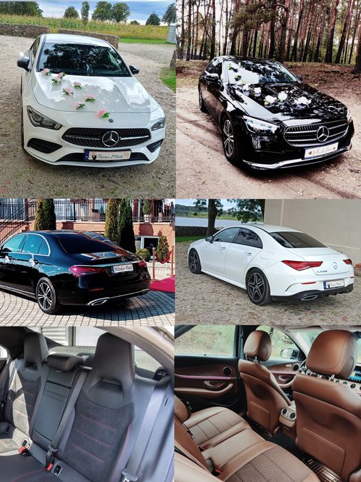 Auta do ślubu Mercedes E klasa oraz biały Cla