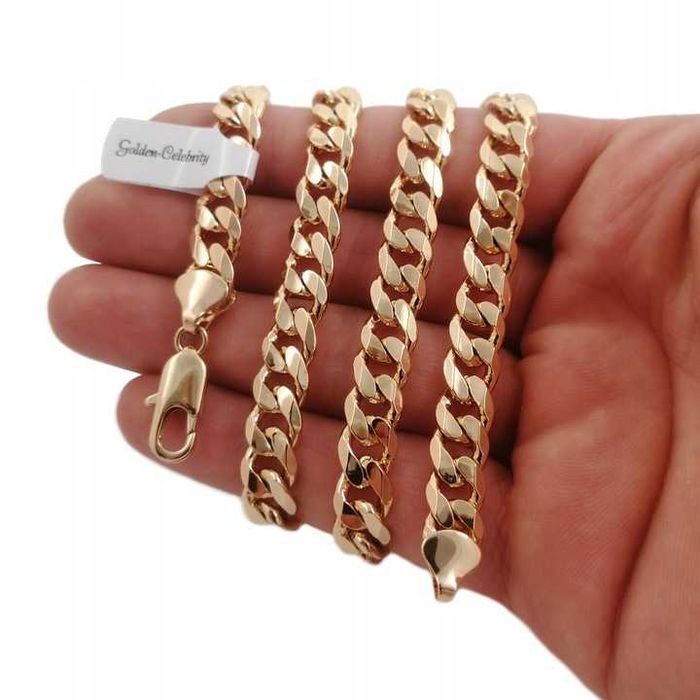 Pozłacany 18k złotem łańcuszek pancerka 60cm 8mm GWARANCJA!