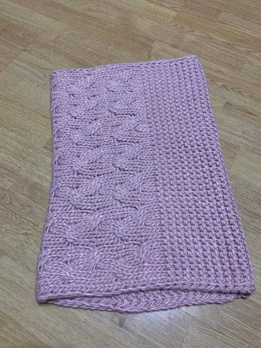 Różowy komin Preska warkoczowy splot wełna