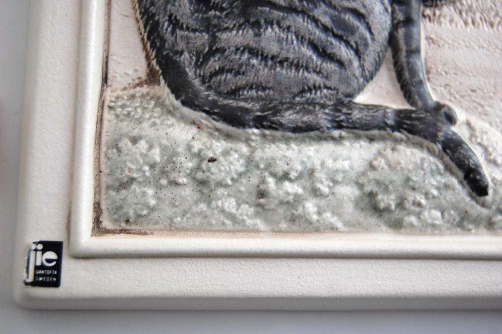 Kot, kotek, obrazek ceramiczny Jie Gantofta Sweden Szwecja vintage