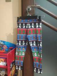 Spodnie piżamy świąteczne bawełniane 128 Mikołajem reniferami choinka