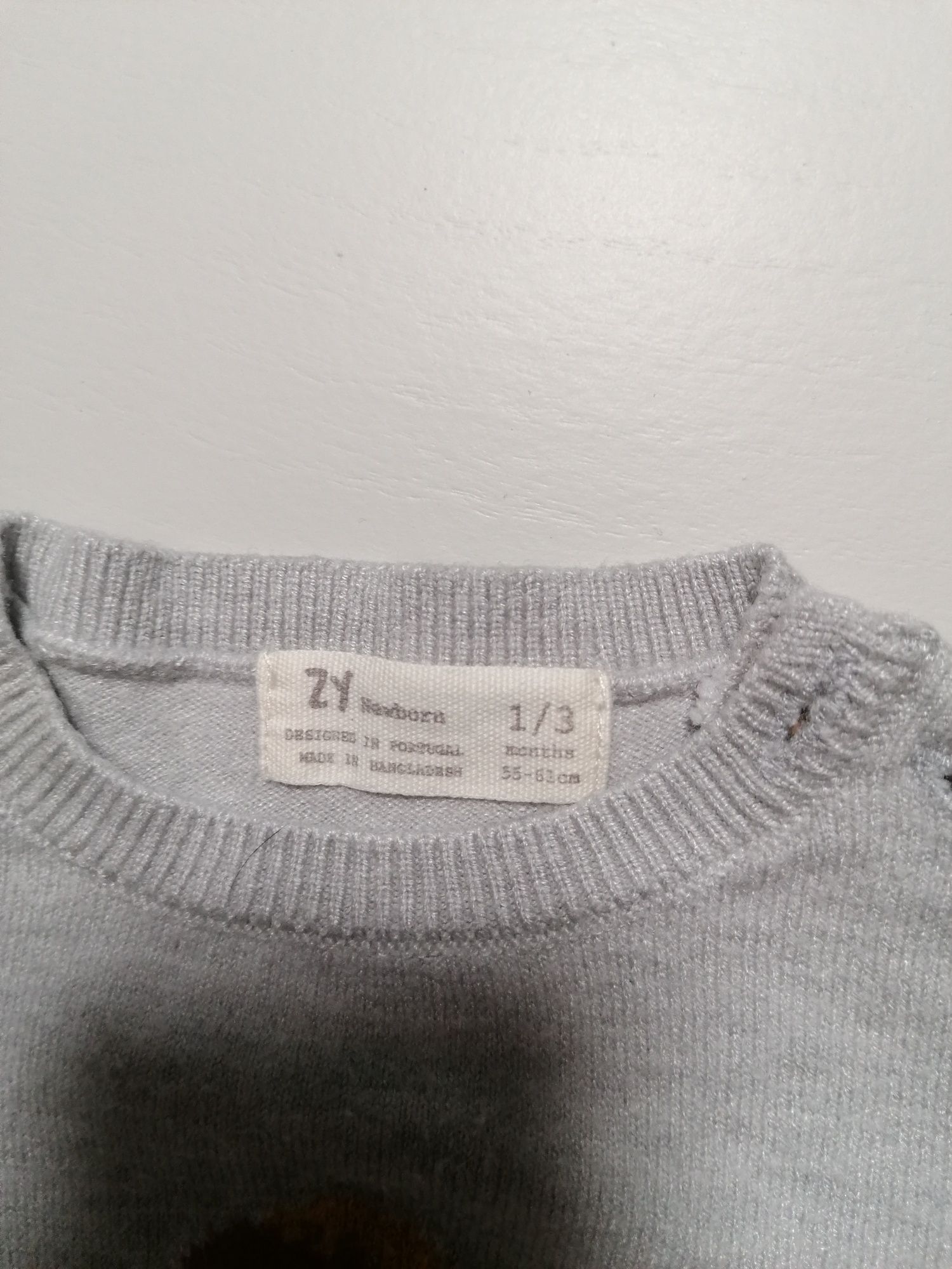 Camisola de Malha Cinza com Urso, de Bebé Menino