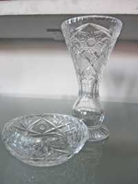 wazon i popielniczka z kryształu PRL vintage oryginalny komplet