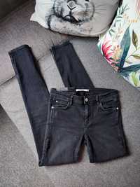 Ciemne jeansy skinny Zara rurki grafitowe S/36