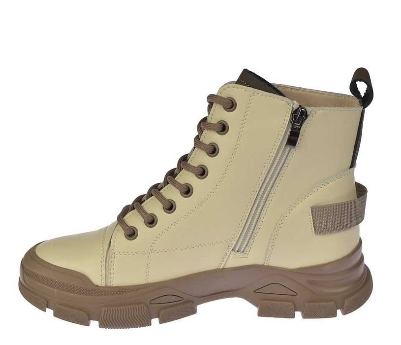 Skórzane botki damskie trapery na suwak B-3-1502 beż ocieplane roz. 37