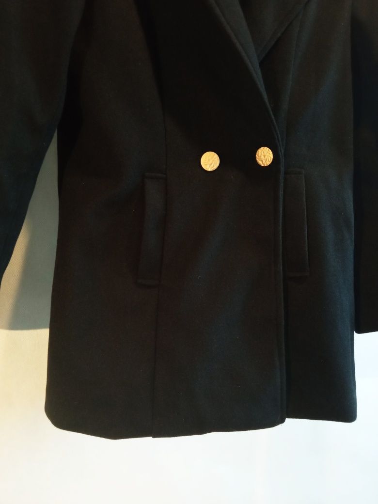 Wiosenny płaszcz M 38 czarny płaszczyk ocieplany przejściowy eleganc