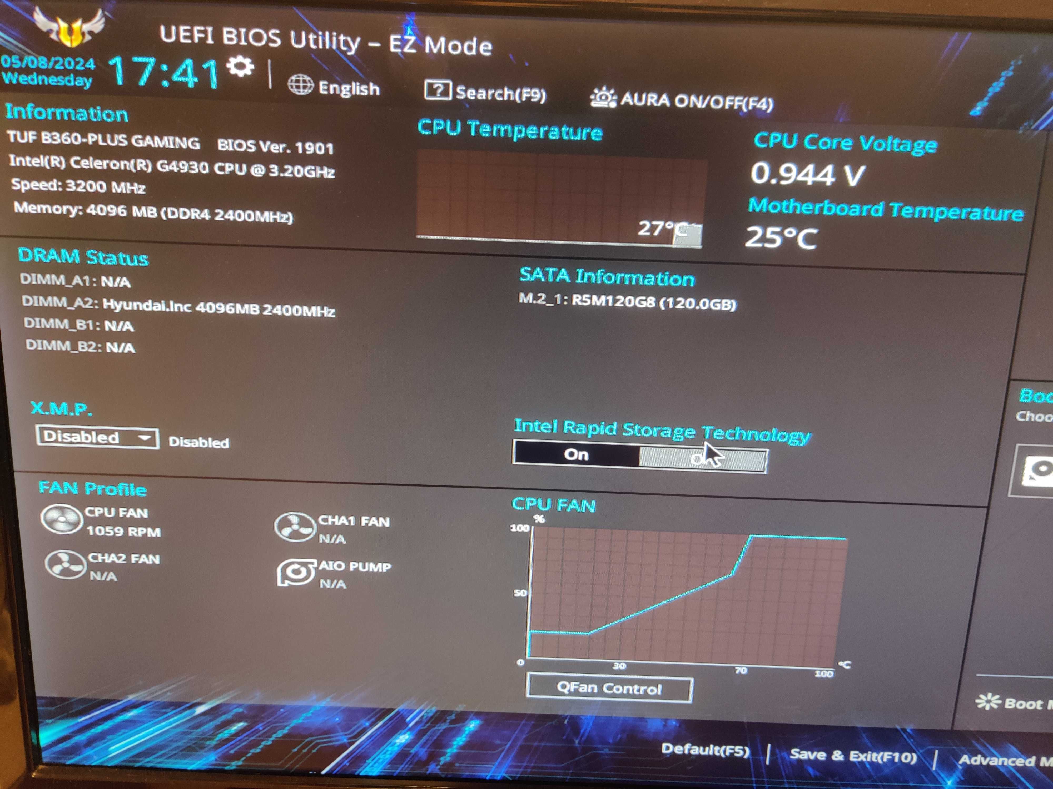 Asus TUF B360-Plus Gaming + Intel Celeron G4930 + SSD120GB + DDR4 4 GB