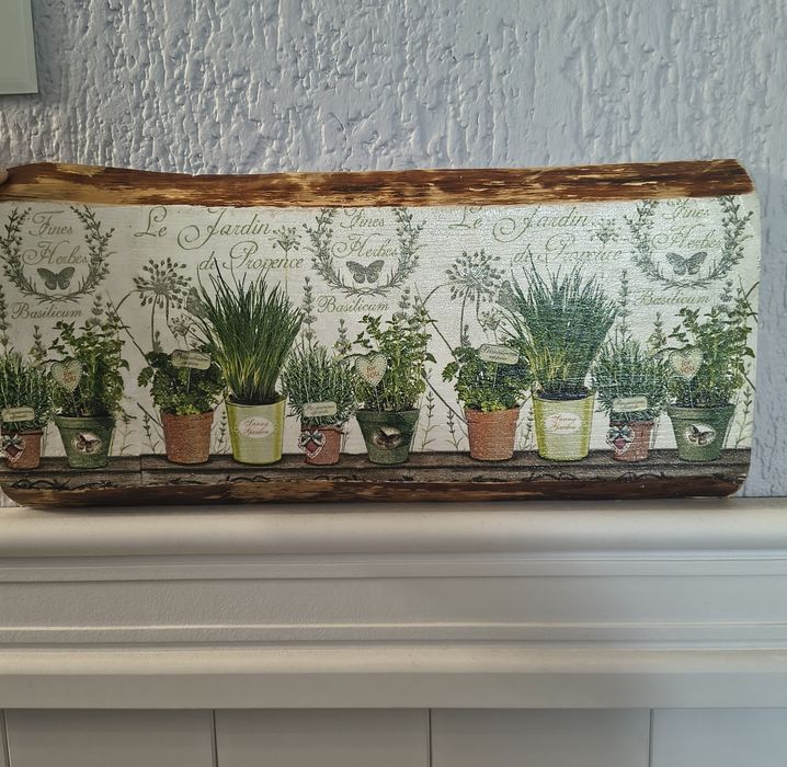 Dekoracja na drewnie decoupage zioła