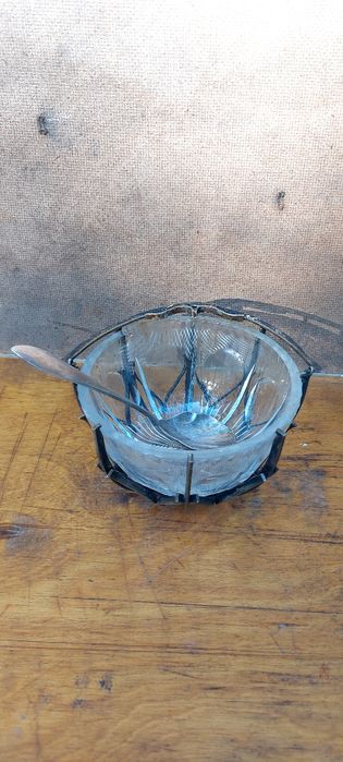 Stara cukiernica srebro szkło łyżeczka