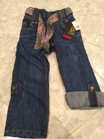 Nowe spodnie jeansowe Primark podwijane nogawka wstążka w pasie 104cm