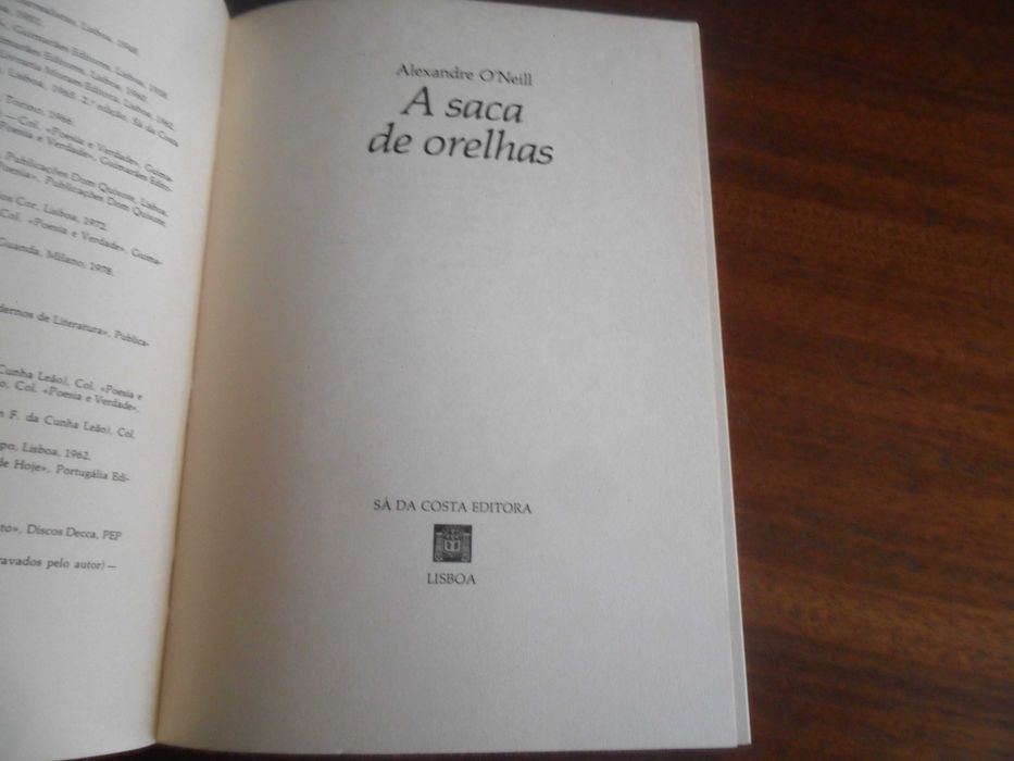 "A SACA DE ORELHAS" de Alexandre O' Neill - 1ª Edição de 1979