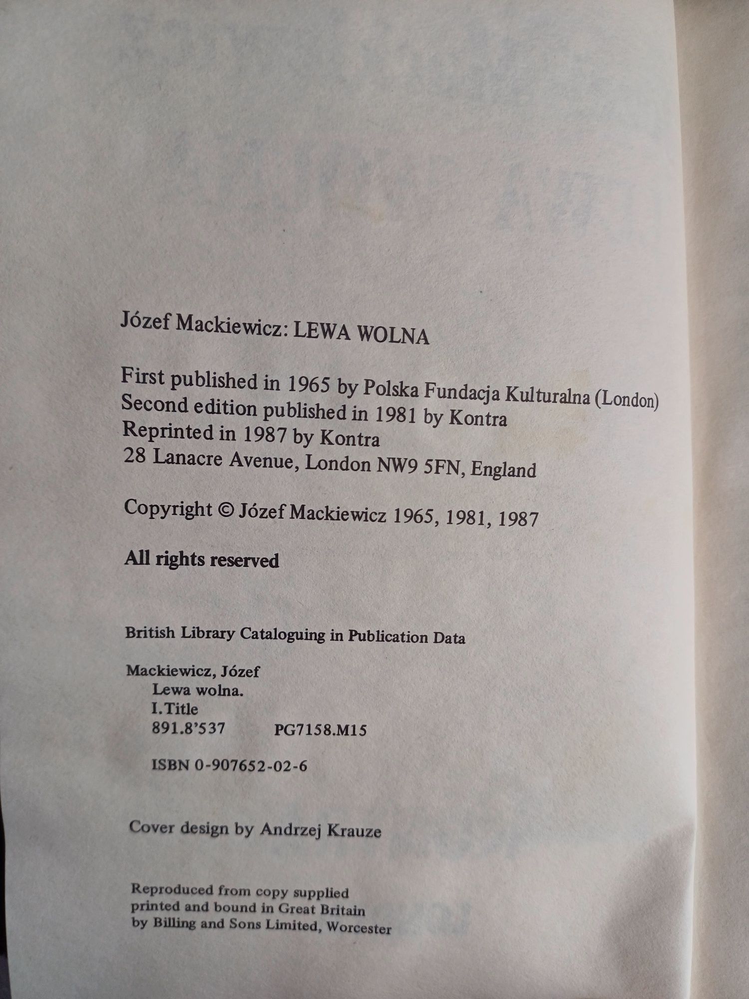 Józef Mackiewicz  - Lewa wolna