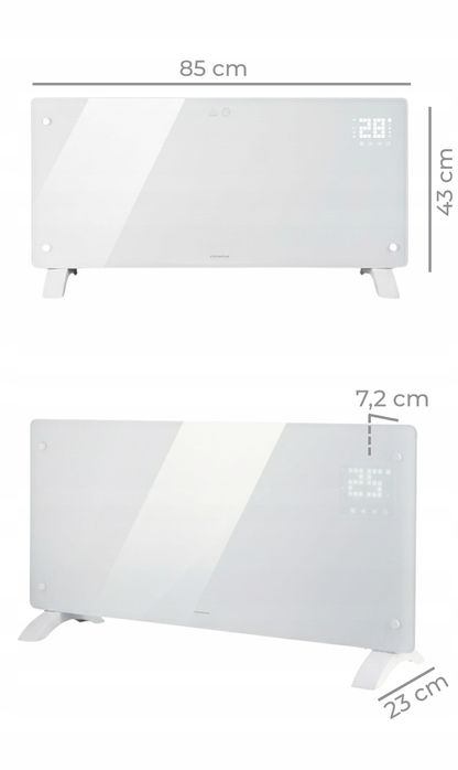 Grzejnik elektryczny szklany konwektorowy Glow 2500W LED WiFi biały fv