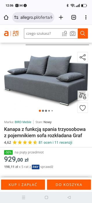 Kanapa rozkładana z funkcją spania
