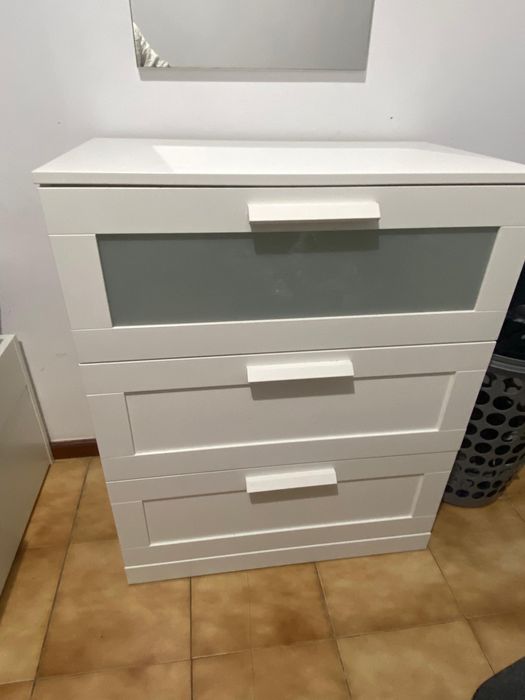 Cómoda c/3 gavetas, branco/vidro fosco