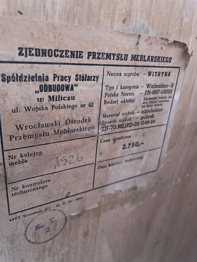 Witryna PRL Walentina-B Spółdzienia pracy Odbudowa w Miliczu