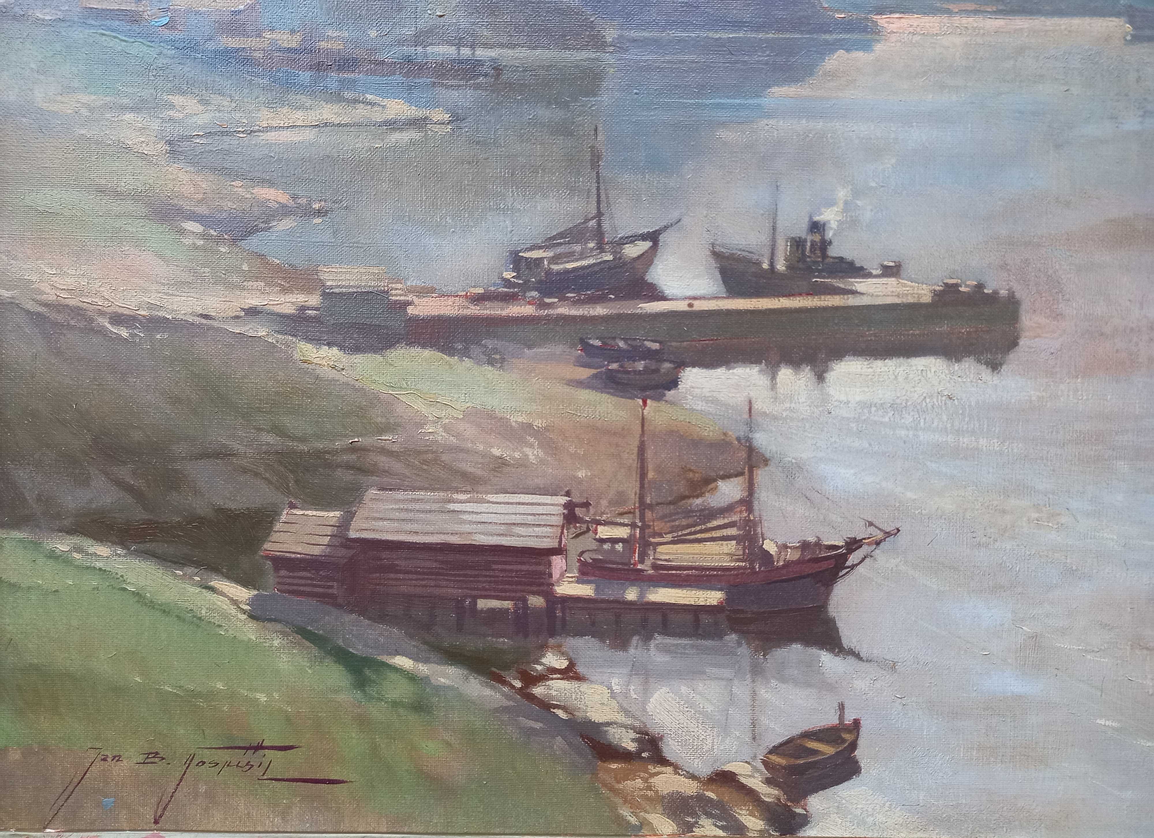 Nastrojowy pejzaż, olej/płótno, Jan B. Pospisil ur. 1898 zm.1968